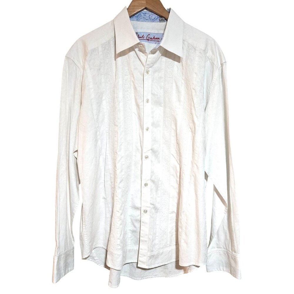 Robert Graham Men's White Long-Sleeve Button Shirt 2XL Wedding Jacquard Pattern